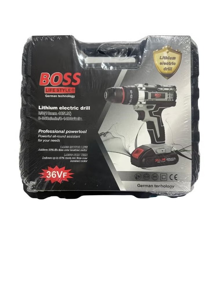 BOSS 36V Electric Drill – 10mm, 40N·m Torque, Dual Batteries